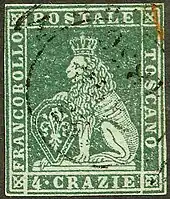 Le Marzocco fut couronné sur la première émission de Toscane en 1851.