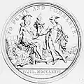 Médaille diplomatique donnée  en 1792 à d'anciens ambassadeurs français aux États-Unis, planche XX in  The Medallic History of the United States of America, 1776-1876.