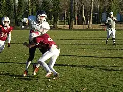 Centurions vs Hurricanes en U17, complexe sportif de La Bastide, plaquage