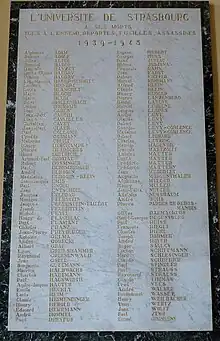 Université de Strasbourg : plaque à la mémoire des morts