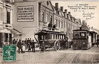 Avant 1914 Train à vapeur tracté par une locomotive bicabine ANF 030T (série 15-21) de la ligne Armentières - Halluin à la douane d'Halluin.