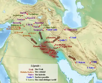 Les zones d'influence « urukéenne ».