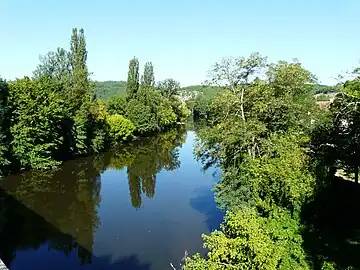 La Vézère au pont de la Valade, entre Aubas (à gauche) et Condat-sur-Vézère.