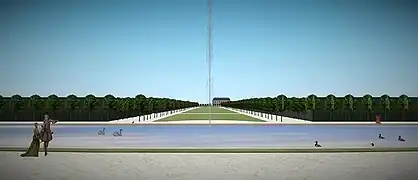 Vue depuis le bout de la perspective de Villeneuve-le-Roi, depuis la grille, en se retournant vers le château, vers 1710.