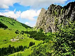 Vallon et col d'Ubine. À droite, versant nord du mont Chauffé et pentes de la pointe de Lachau à gauche.