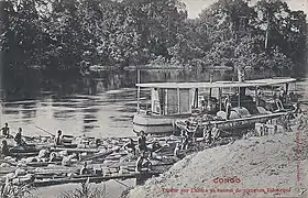 Vapeur sur l'Alima et convoi de pirogues Bafourous.