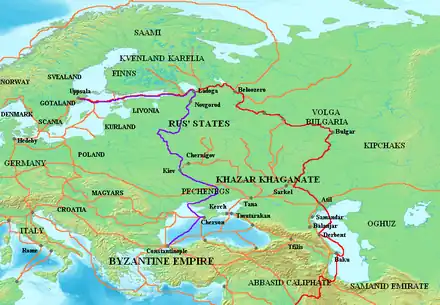 Carte des routes commerciales d'Europe orientale