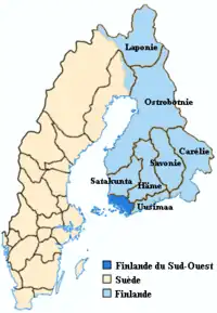 Localisation de Finlande propre dans le Royaume de Suède vers 1630
