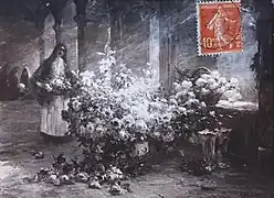 Veille de fête au cloître (détail), huile sur toile 190 cm x 240 cm, 1911. Photo-carte circulée éd. Sélecta