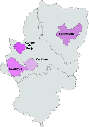 Aires des vins DOC en Aragon.