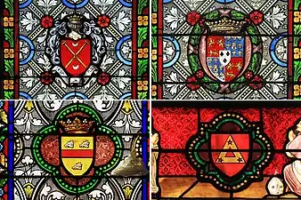 Quatre armoiries - détails des vitraux.