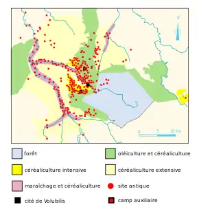 Carte de l'agriculture dans la région de Volubilis