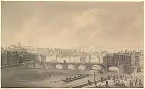 Vue du premier pont. Dessin à la mine de plomb par E. C. Martin-Daussigny, 1846.