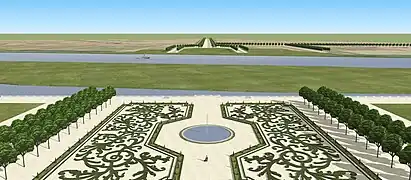 Vue restituée depuis le Belvédère du château de Maisons au milieu du XVIIe siècle.