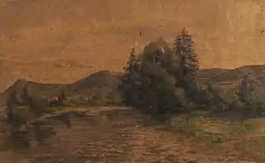 Vue du Furon vers le Rolandière par Eugénie Gruyer-Brielman. Aquarelle signée en bas à droite. 20,5 x 33,5 cm