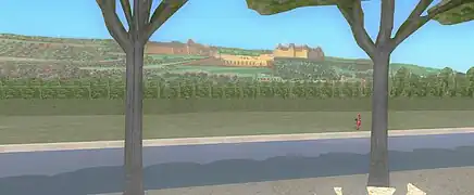 Schéma de la vue depuis l'allée située au-dessus du canal d'Arthelon, vers 1700.