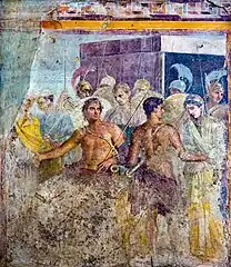 Achille contraint de céder Briséis à Agamemnon (Ier siècle), fresque, musée archéologique national de Naples.