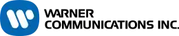 Logo avec la mention Warner Communications Inc. en blanc, avec une forme ovale bleue comportant des traits blancs.