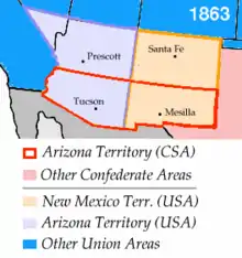 Le Territoire du Nouveau-Mexique et le Territoire confédéré de l'Arizona.