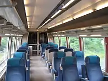 Intérieur d'un compartiment de première classe d'un X 72500 Basse-Normandie de Paris - Granville.