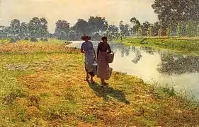 Émile Claus, Jeunes paysannes marchant sur les bords de la Lys, 1887.
