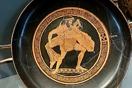 Kylyx étrusque avec Zeus enlevant une femme, poterie à figures rouges, 380-360 av. J.-C. (Inv. 17376, salle XXI)