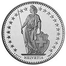 Avers d'une pièce de 2 francs suisses