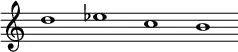 \version "2.18.2"
\header {
  tagline = ##f
}
\new Staff {
  \relative c'' {
    \override Staff.TimeSignature #'stencil = ##f
    \override Staff.BarLine #'stencil = ##f
    d1 es c b
  }
}
\midi {
  \context {
    \Score
    tempoWholesPerMinute = #(ly:make-moment 60 1)
  }
}