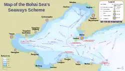 Carte du golfe de Bohai.