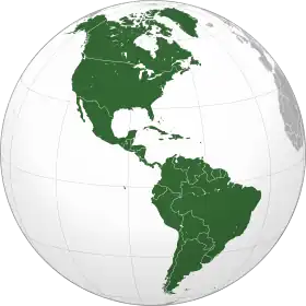 Carte de localisation de l'Amérique (colorée en vert)