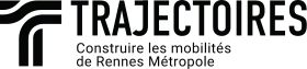 Logo de Trajectoires, noir et blanc avec le slogan Construire les mobilités de Rennes Métropole