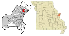 Localisation de Ferguson dans le comté de Saint-Louis, et du comté dans l'État du Missouri.