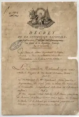 Décret de division du département de Rhône-et-Loire (recto).