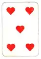 Cinq de cœur, jeu hongrois. La valeur de la carte n'est pas indiquée en chiffre dans les coins.